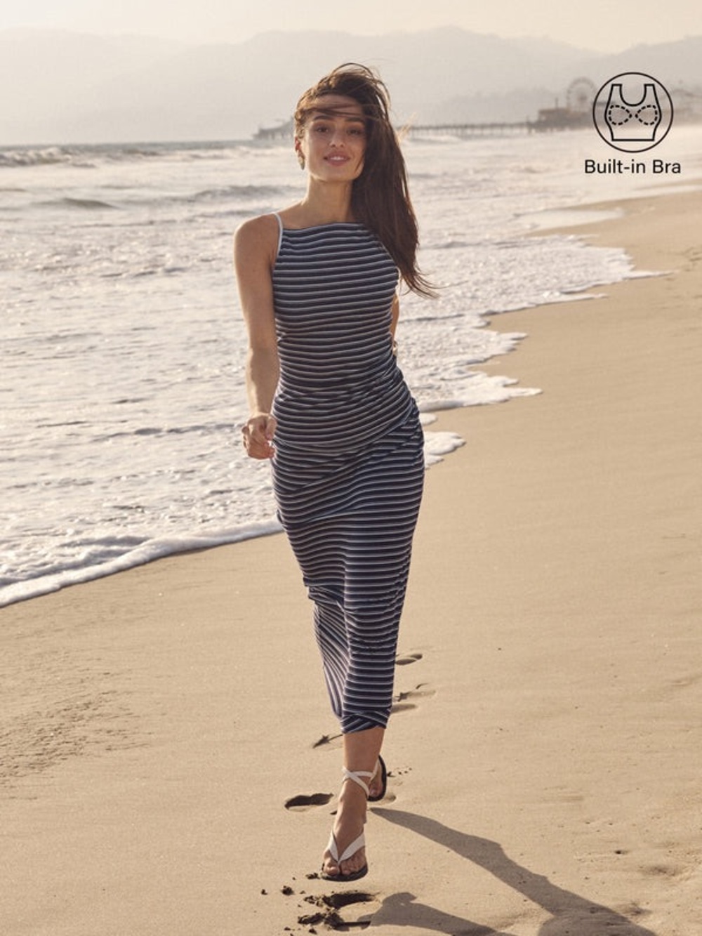 OGL Navy & White Striped Spaghetti‑Strap Midi Dress